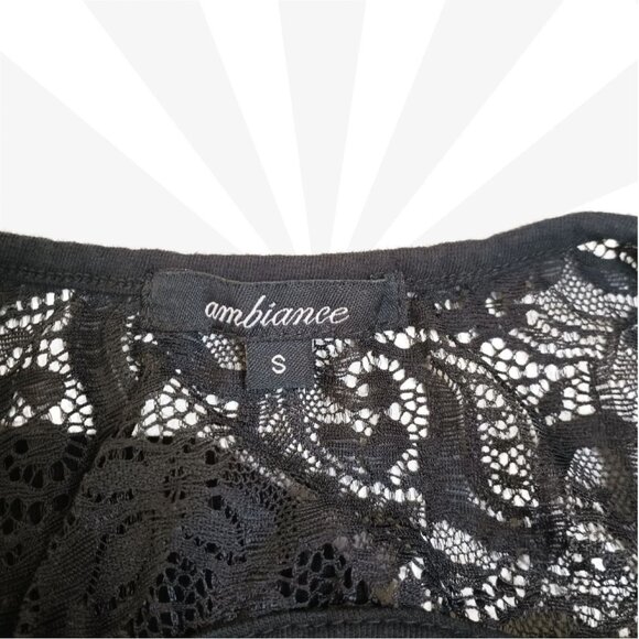 Ambiance Black Lace Cap Sleeves V Neck Cut Out Back Pullover Knit Top Size S - Picture 4 of 8
